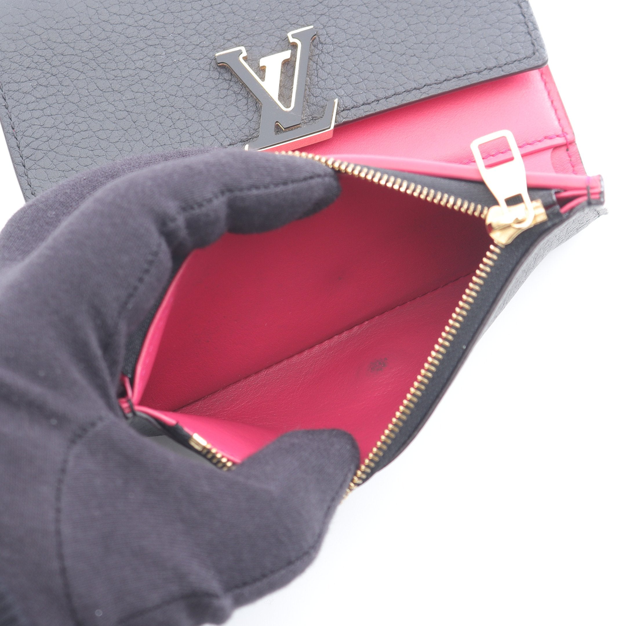 Louis Vuitton カプシーヌ ミニ財布 ブラック ピンク ◇お早めに!!◇ LV カプシーヌ XS コンパクト 財布 黒 ピンク (Louis