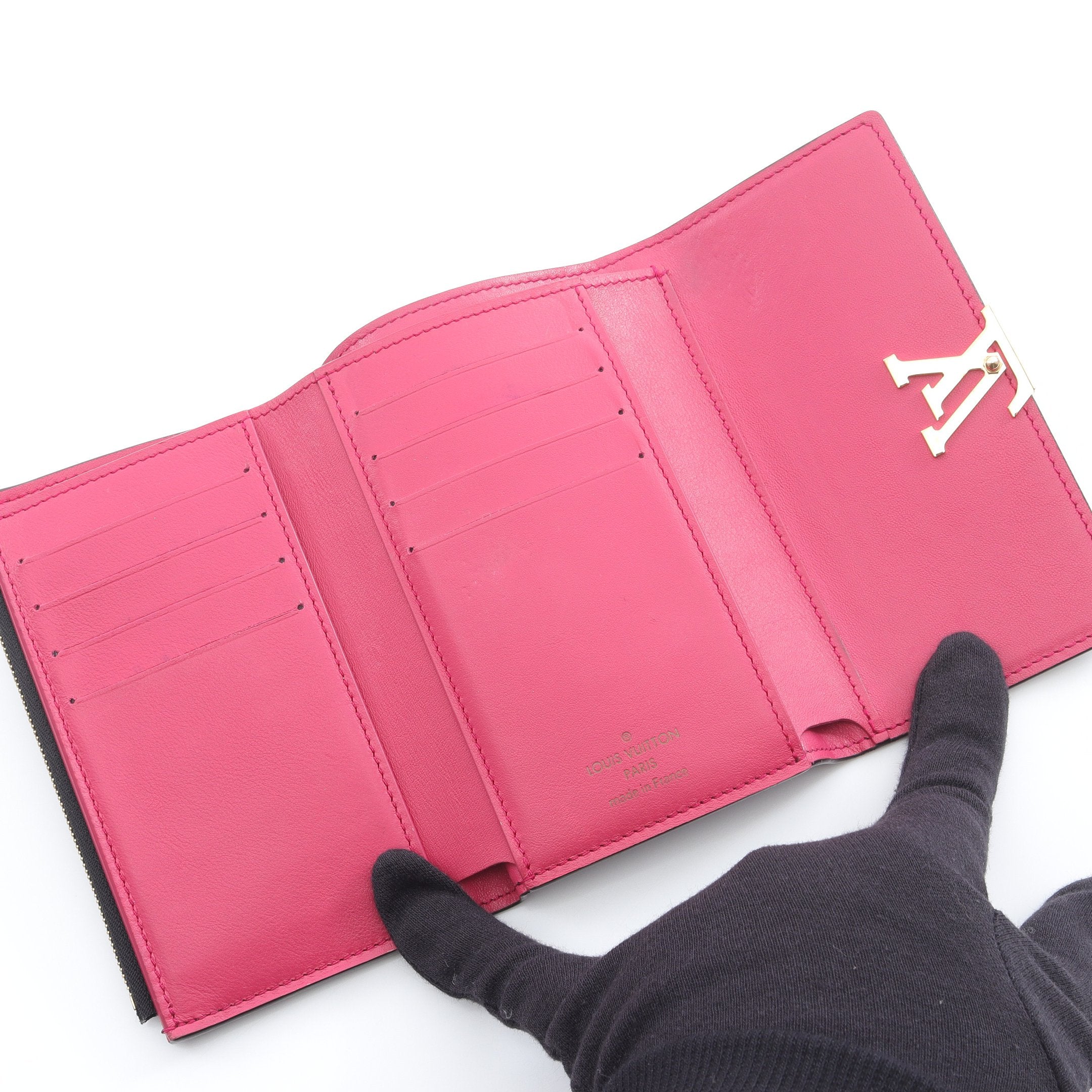 ポルトフォイユ カプシーヌ コンパクト ノワール ホットピンク 三