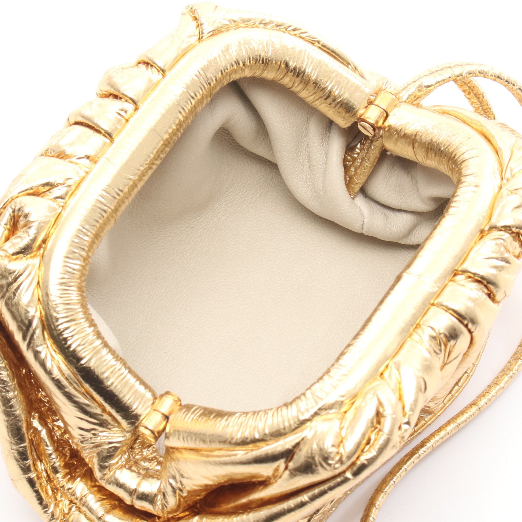 ミニ ザ ポーチ ポーチ レザー ゴールド メタリック ストラップ付き