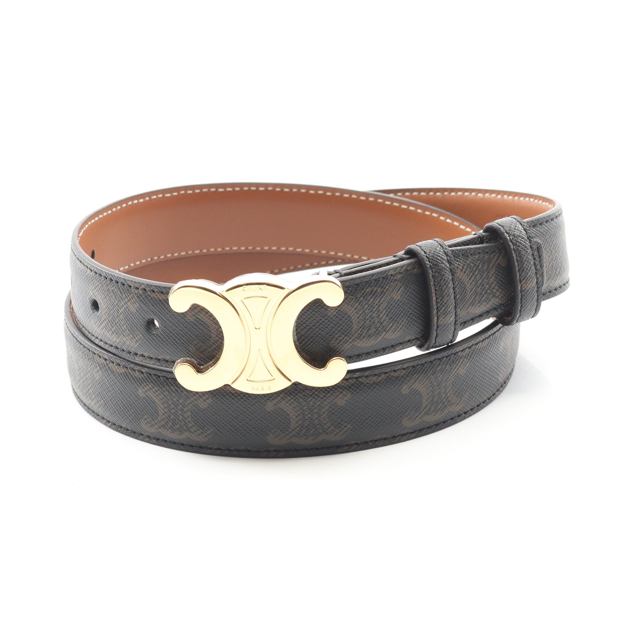 トリオンフ ミディアム 25MM ベルト PVC レザー ブラック ブラウン