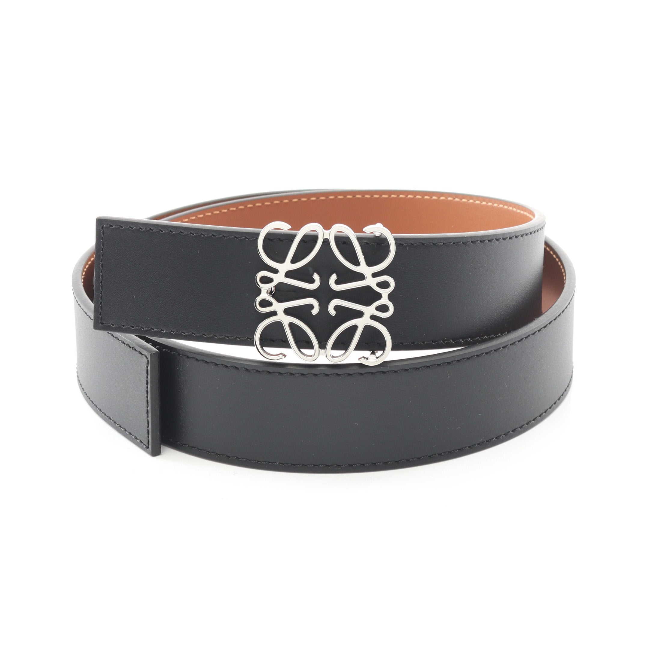 リバーシブル アナグラム ベルト レザー ブラック ブラウン シルバー