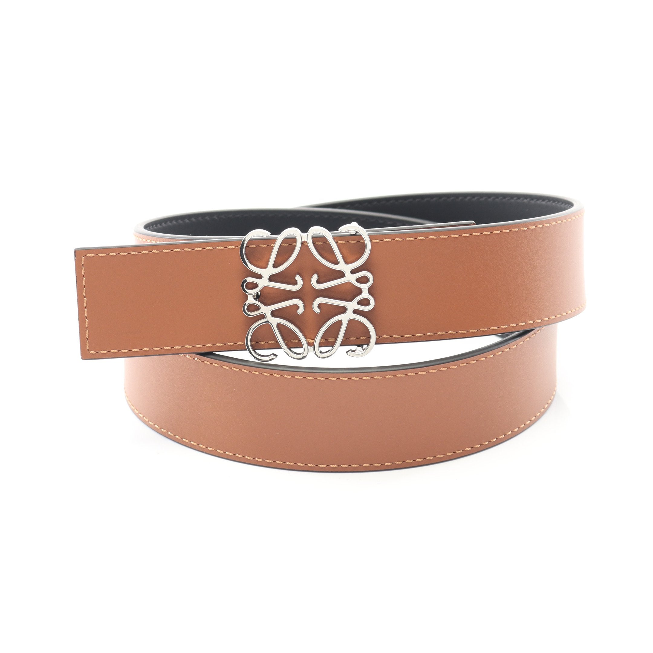 リバーシブル アナグラム ベルト レザー ブラック ブラウン シルバー