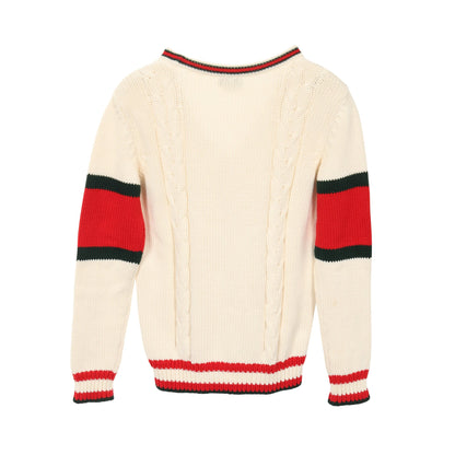 カーディガン Vネック コットン ホワイト レッド グリーン キッズ グッチ トップス GUCCI
