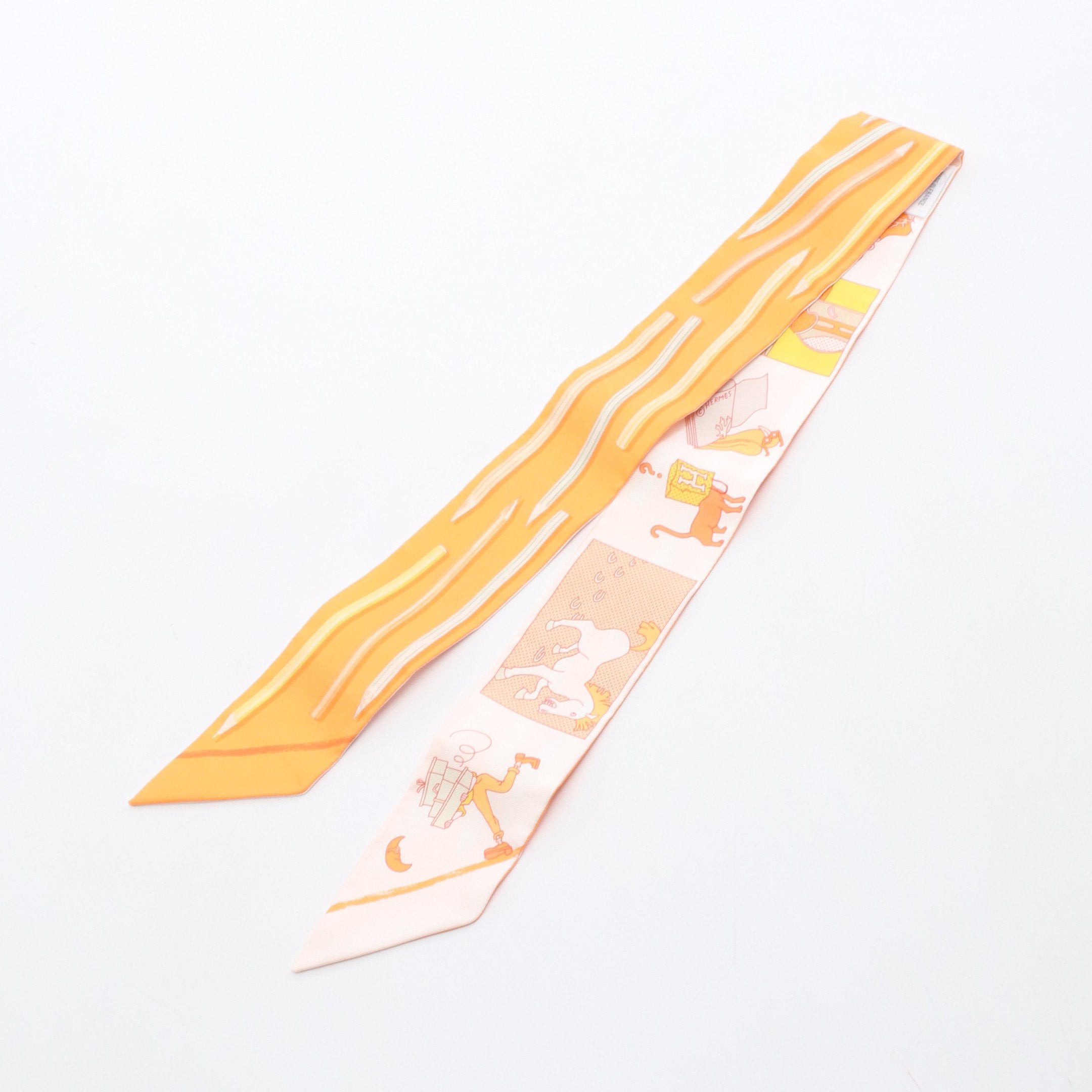 ツイリー A VOS CRAYONS リボン スカーフ シルク オレンジ オフ