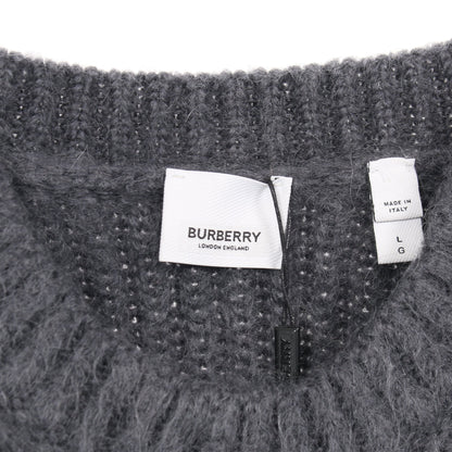 ストライプインターシャ ニット クルーネック 長袖 モヘヤ シルク グレー オレンジブラウン ブラック バーバリー トップス BURBERRY
