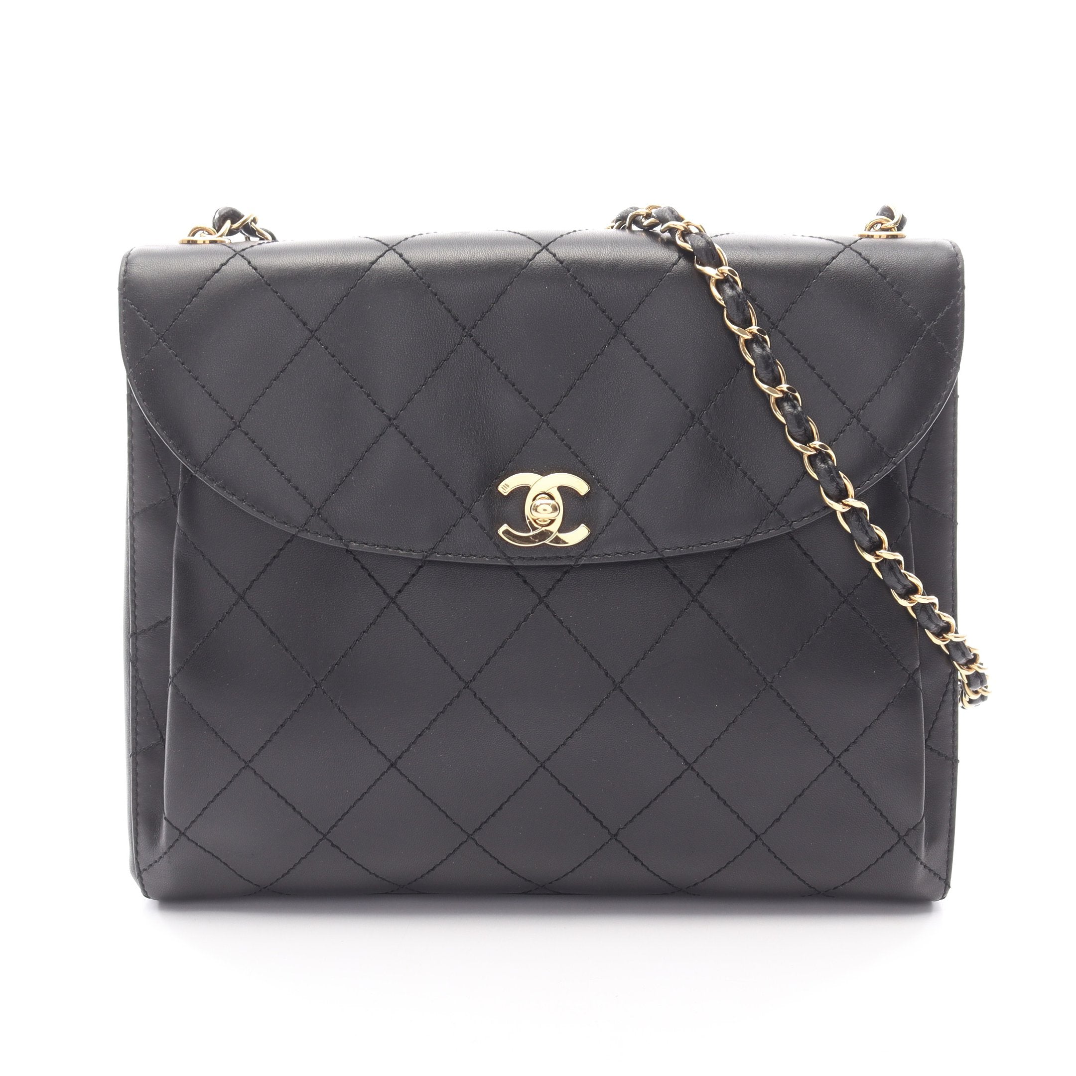 マトラッセ チェーンショルダーバッグ ラムスキン ブラック ゴールド