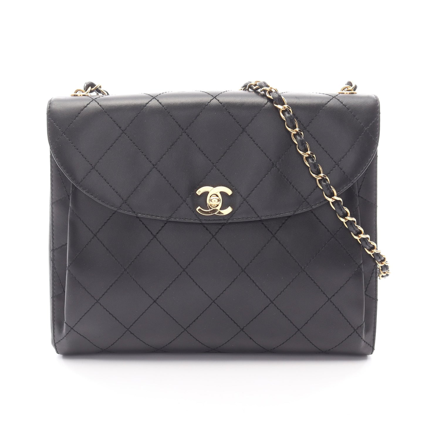 マトラッセ チェーンショルダーバッグ ラムスキン ブラック ゴールド金具 シャネル バッグ CHANEL