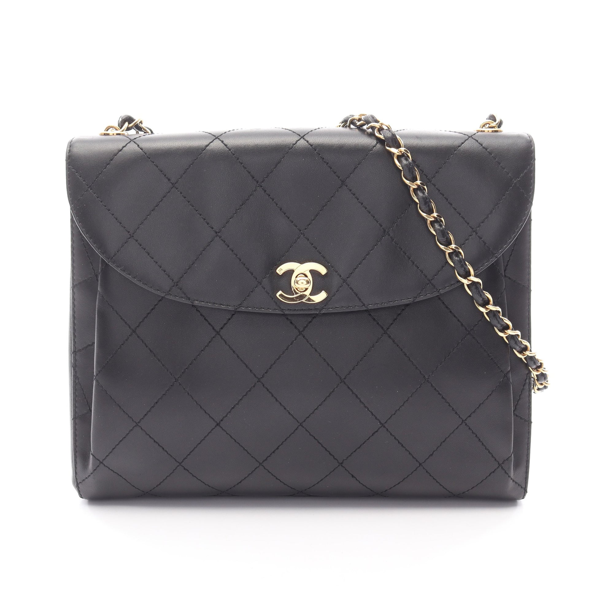 マトラッセ チェーンショルダーバッグ ラムスキン ブラック ゴールド金具 シャネル バッグ CHANEL