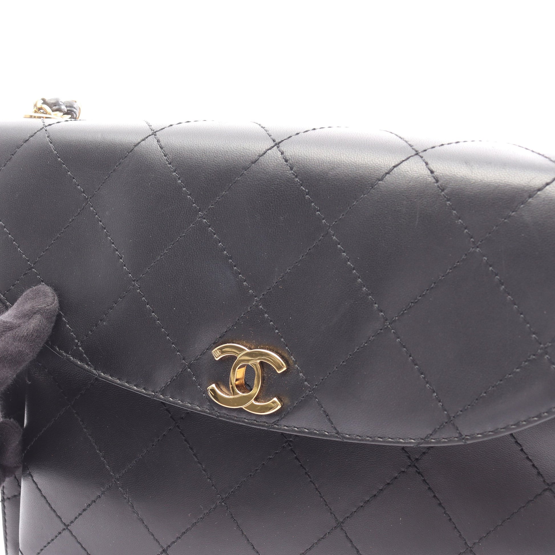 マトラッセ チェーンショルダーバッグ ラムスキン ブラック ゴールド金具 シャネル バッグ CHANEL