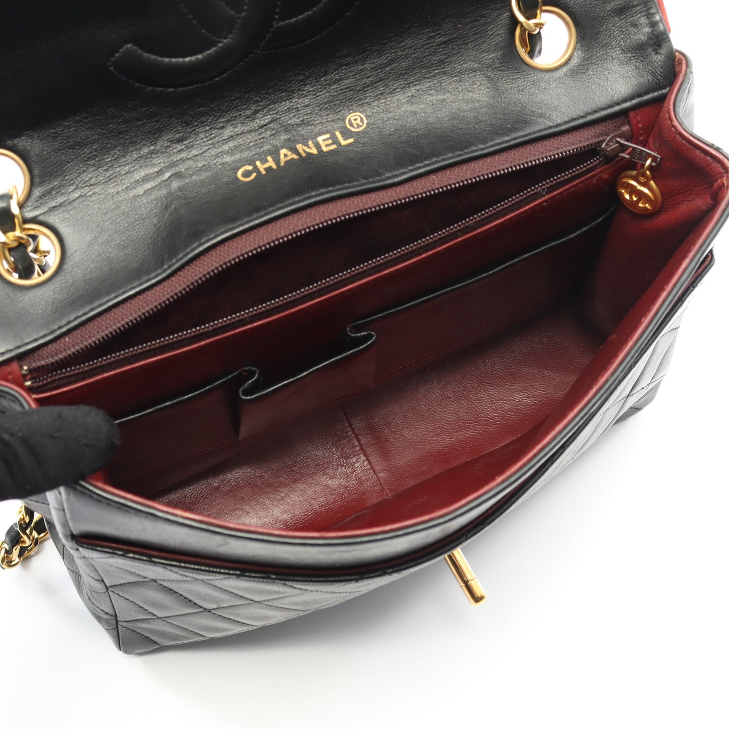 マトラッセ チェーンショルダーバッグ ラムスキン ブラック ゴールド金具 ヴィンテージ シャネル バッグ CHANEL