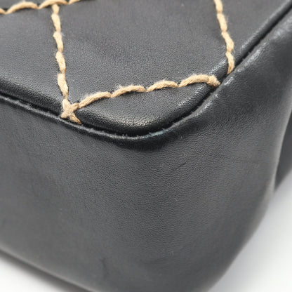 ワイルドステッチ Wチェーンショルダーバッグ レザー ブラック ゴールド金具 シャネル バッグ CHANEL