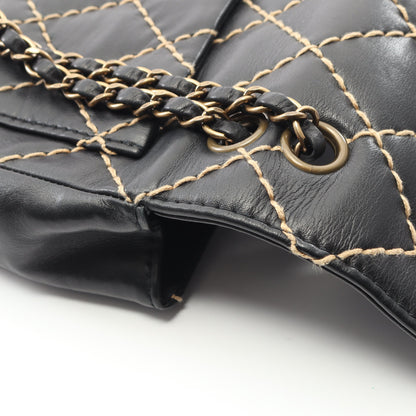 ワイルドステッチ Wチェーンショルダーバッグ レザー ブラック ゴールド金具 シャネル バッグ CHANEL