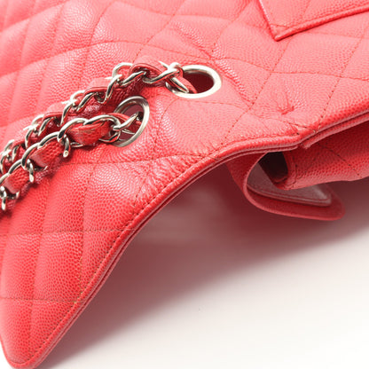 マトラッセ Wフラップ Wチェーンショルダーバッグ キャビアスキン ピンクレッド シルバー金具 シャネル バッグ CHANEL