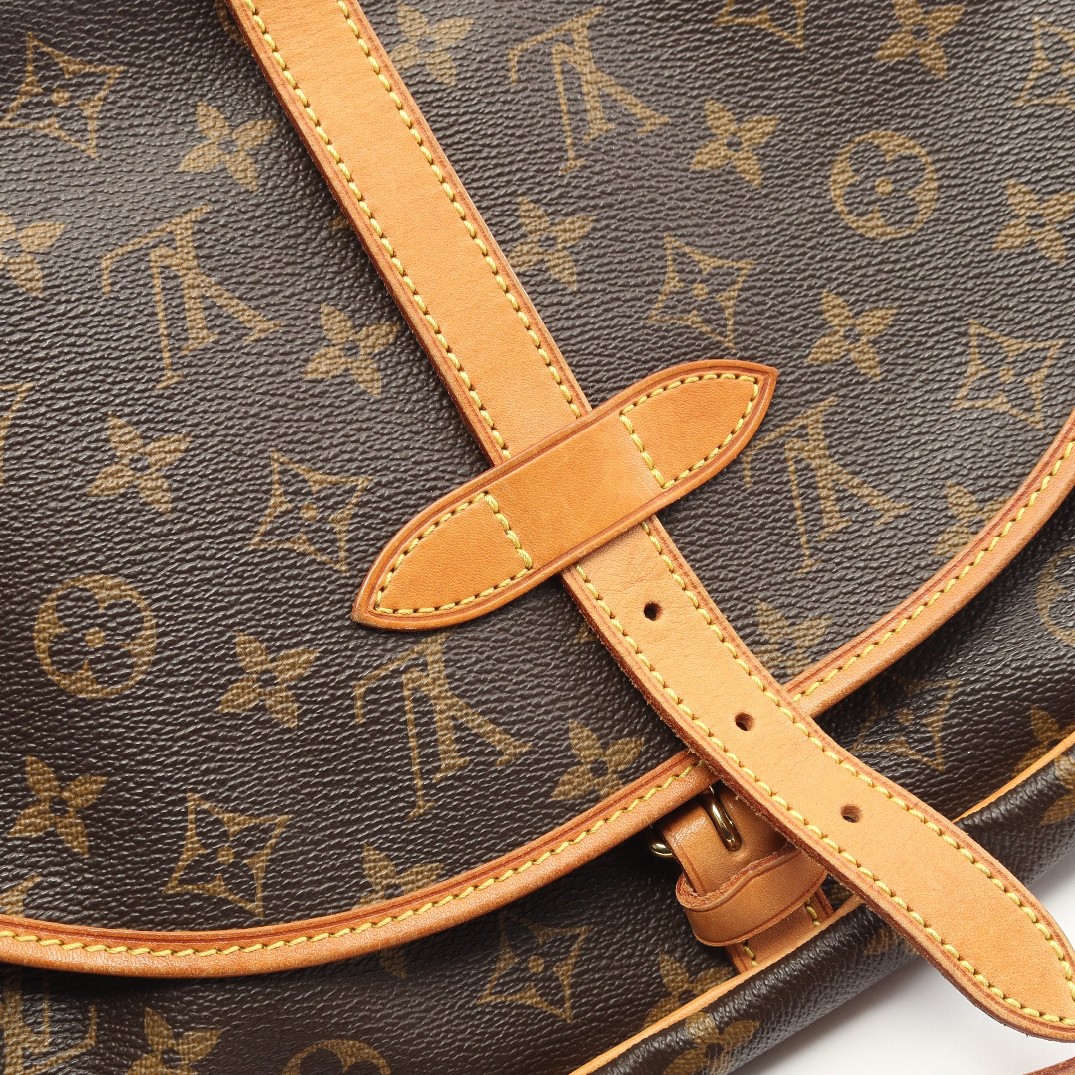 ソミュール30 モノグラム ショルダーバッグ PVC レザー ブラウン ルイ