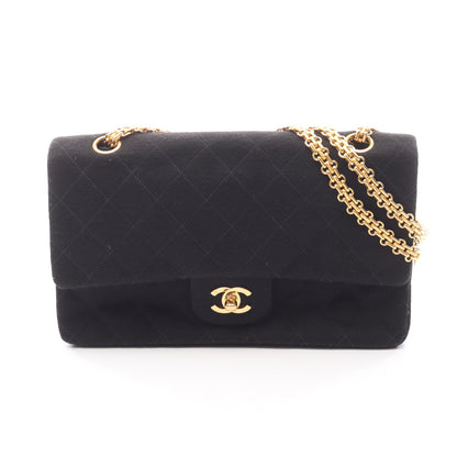 マトラッセ Wフラップ Wチェーンショルダーバッグ コットンジャージー ブラック ゴールド金具 シャネル バッグ CHANEL