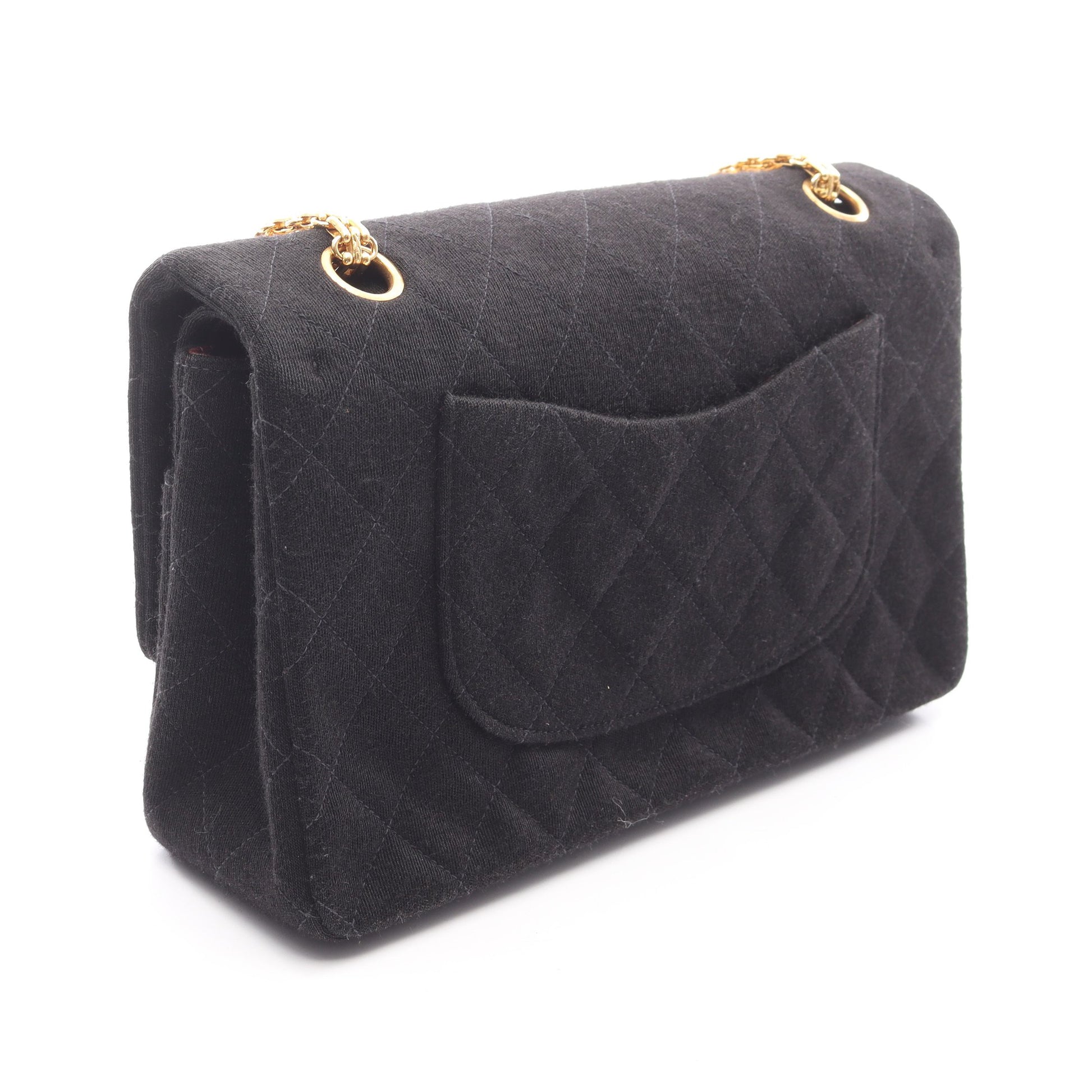 マトラッセ Wフラップ Wチェーンショルダーバッグ コットンジャージー ブラック ゴールド金具 シャネル バッグ CHANEL