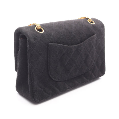 マトラッセ Wフラップ Wチェーンショルダーバッグ コットンジャージー ブラック ゴールド金具 シャネル バッグ CHANEL