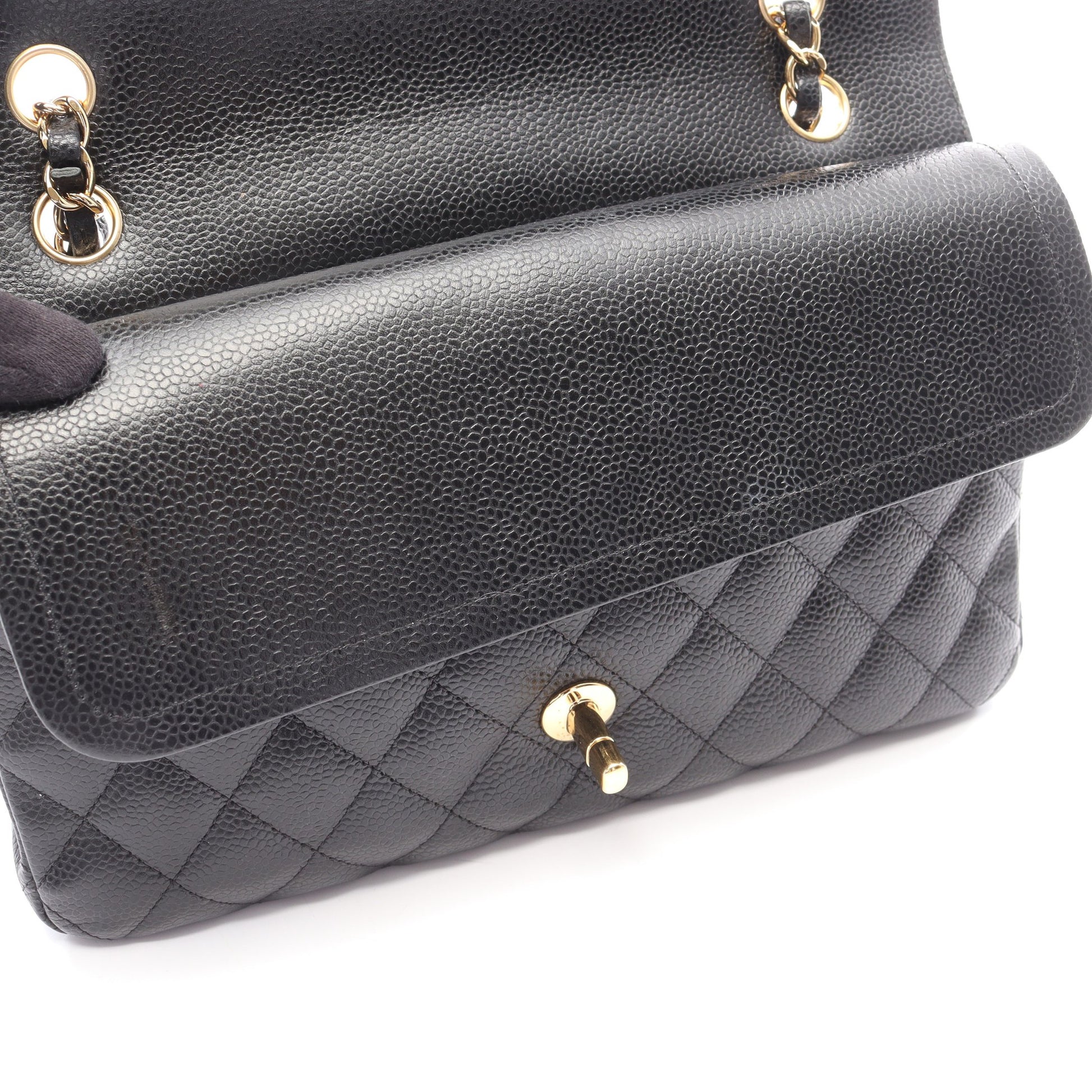 マトラッセ Wフラップ Wチェーンショルダーバッグ キャビアスキン ブラック ゴールド金具 シャネル バッグ CHANEL