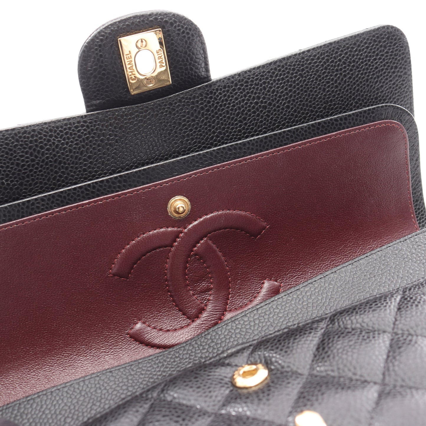 マトラッセ Wフラップ Wチェーンショルダーバッグ キャビアスキン ブラック ゴールド金具 シャネル バッグ CHANEL