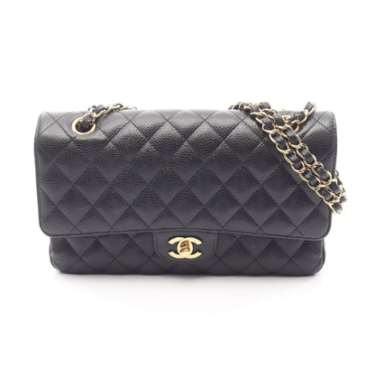 マトラッセ Wフラップ Wチェーンショルダーバッグ キャビアスキン ブラック ゴールド金具 シャネル バッグ CHANEL