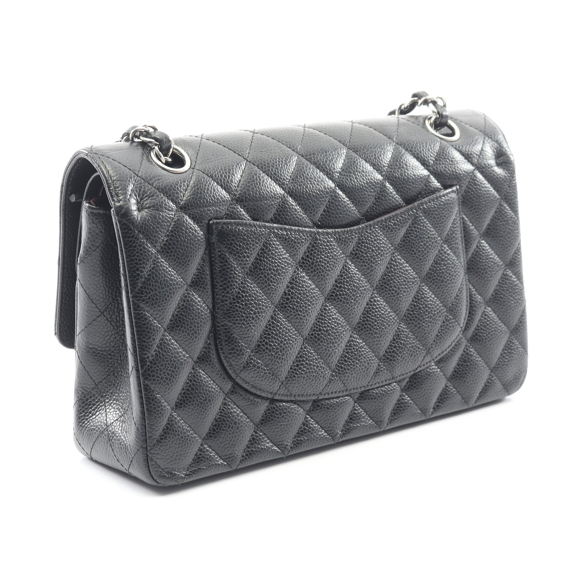 マトラッセ Wフラップ Wチェーンショルダーバッグ キャビアスキン ブラック シルバー金具 シャネル バッグ CHANEL