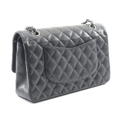 マトラッセ Wフラップ Wチェーンショルダーバッグ キャビアスキン ブラック シルバー金具 シャネル バッグ CHANEL