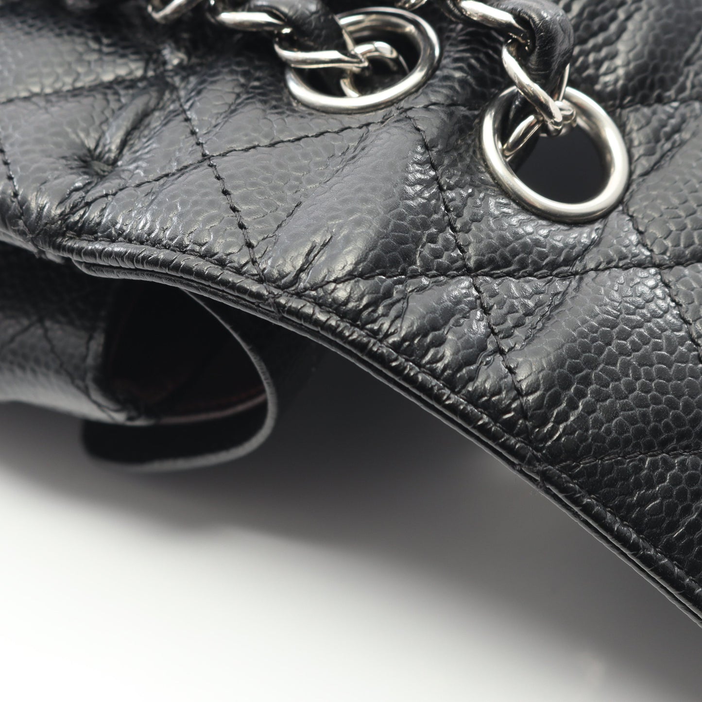 マトラッセ Wフラップ Wチェーンショルダーバッグ キャビアスキン ブラック シルバー金具 シャネル バッグ CHANEL