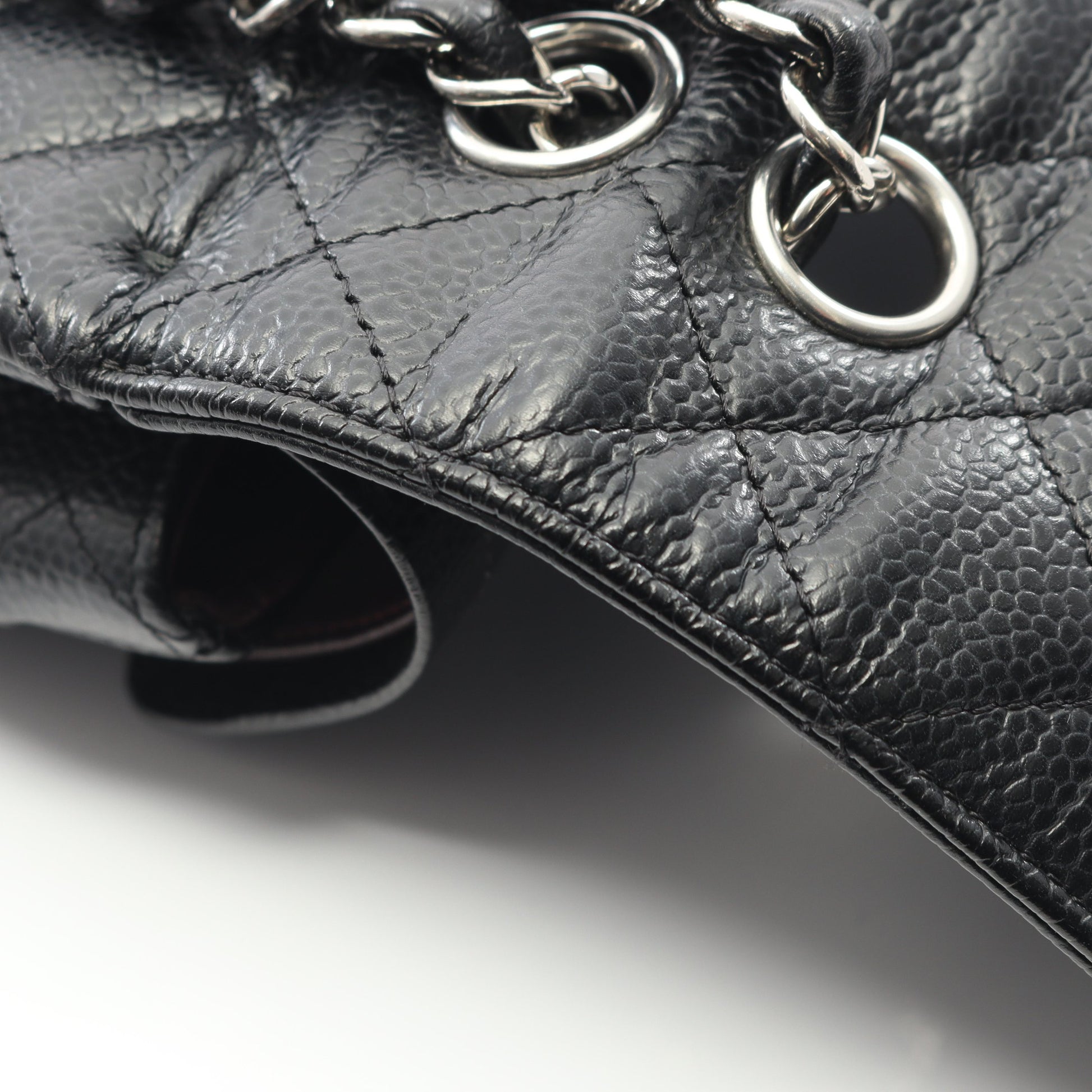 マトラッセ Wフラップ Wチェーンショルダーバッグ キャビアスキン ブラック シルバー金具 シャネル バッグ CHANEL