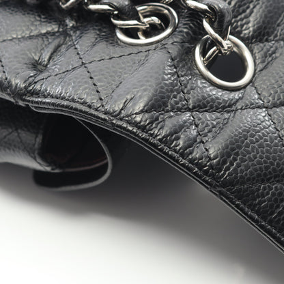 マトラッセ Wフラップ Wチェーンショルダーバッグ キャビアスキン ブラック シルバー金具 シャネル バッグ CHANEL