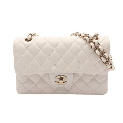 マトラッセ Wフラップ Wチェーンショルダーバッグ キャビアスキン ホワイト ゴールド金具 シャネル バッグ CHANEL
