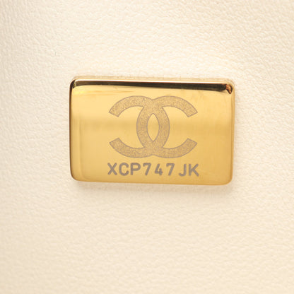 マトラッセ Wフラップ Wチェーンショルダーバッグ キャビアスキン ホワイト ゴールド金具 シャネル バッグ CHANEL