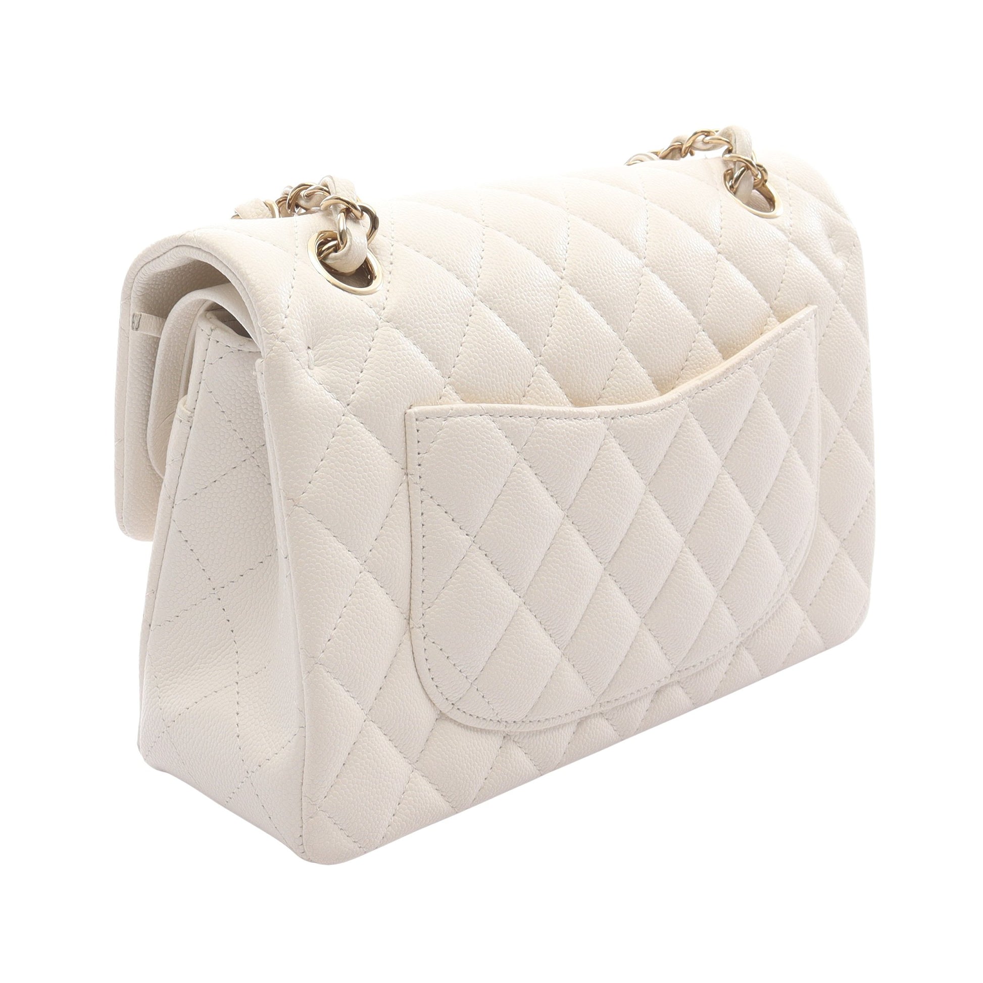 マトラッセ Wフラップ Wチェーンショルダーバッグ キャビアスキン ホワイト ゴールド金具 シャネル バッグ CHANEL
