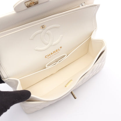 マトラッセ Wフラップ Wチェーンショルダーバッグ キャビアスキン ホワイト ゴールド金具 シャネル バッグ CHANEL