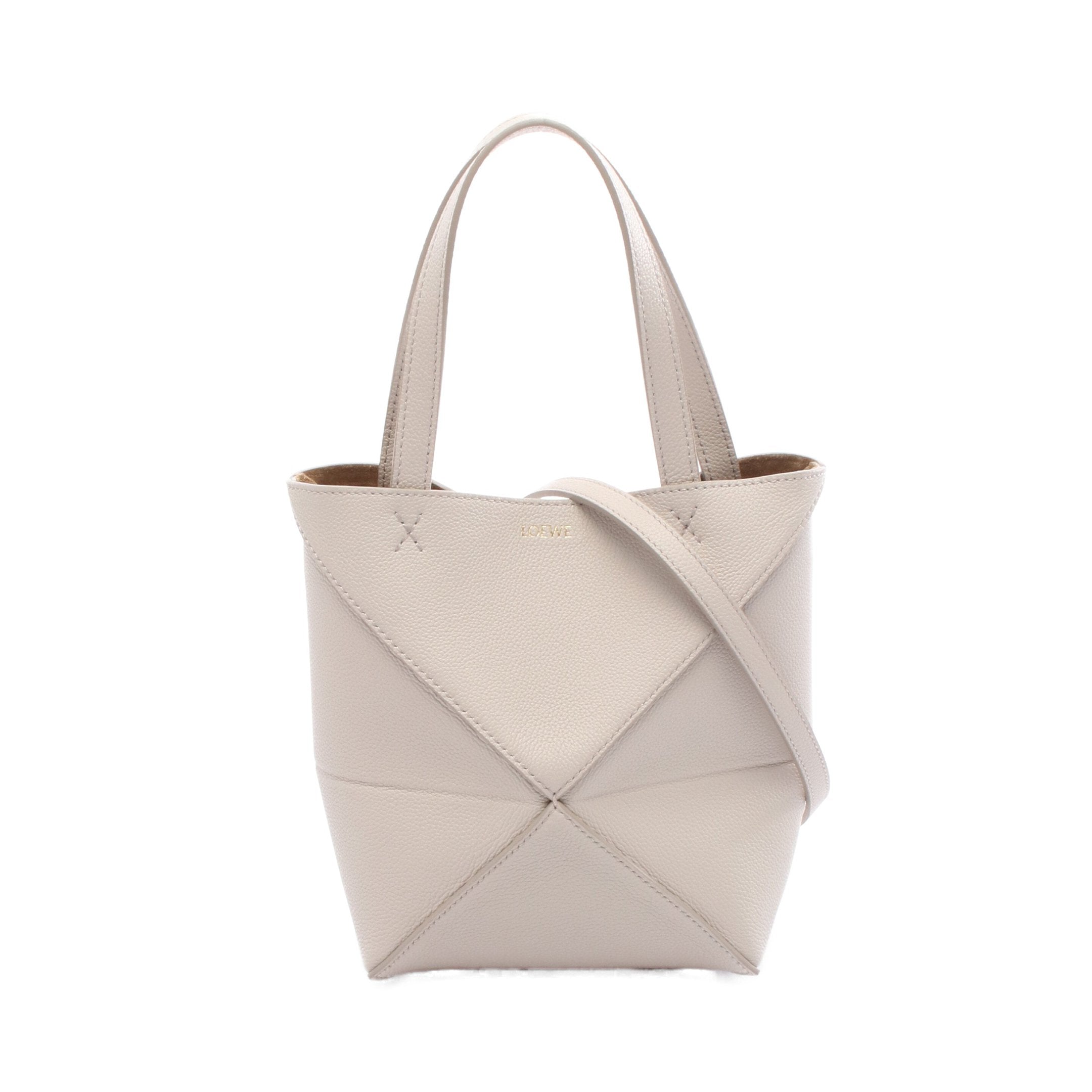 ■2way■LOEWE ショルダー　ハンドバッグ　グレー　レザー　ヘリテージ パズルフォルド ミニ ハンドバッグ レザー ライトグレー 2WAY ロエベ