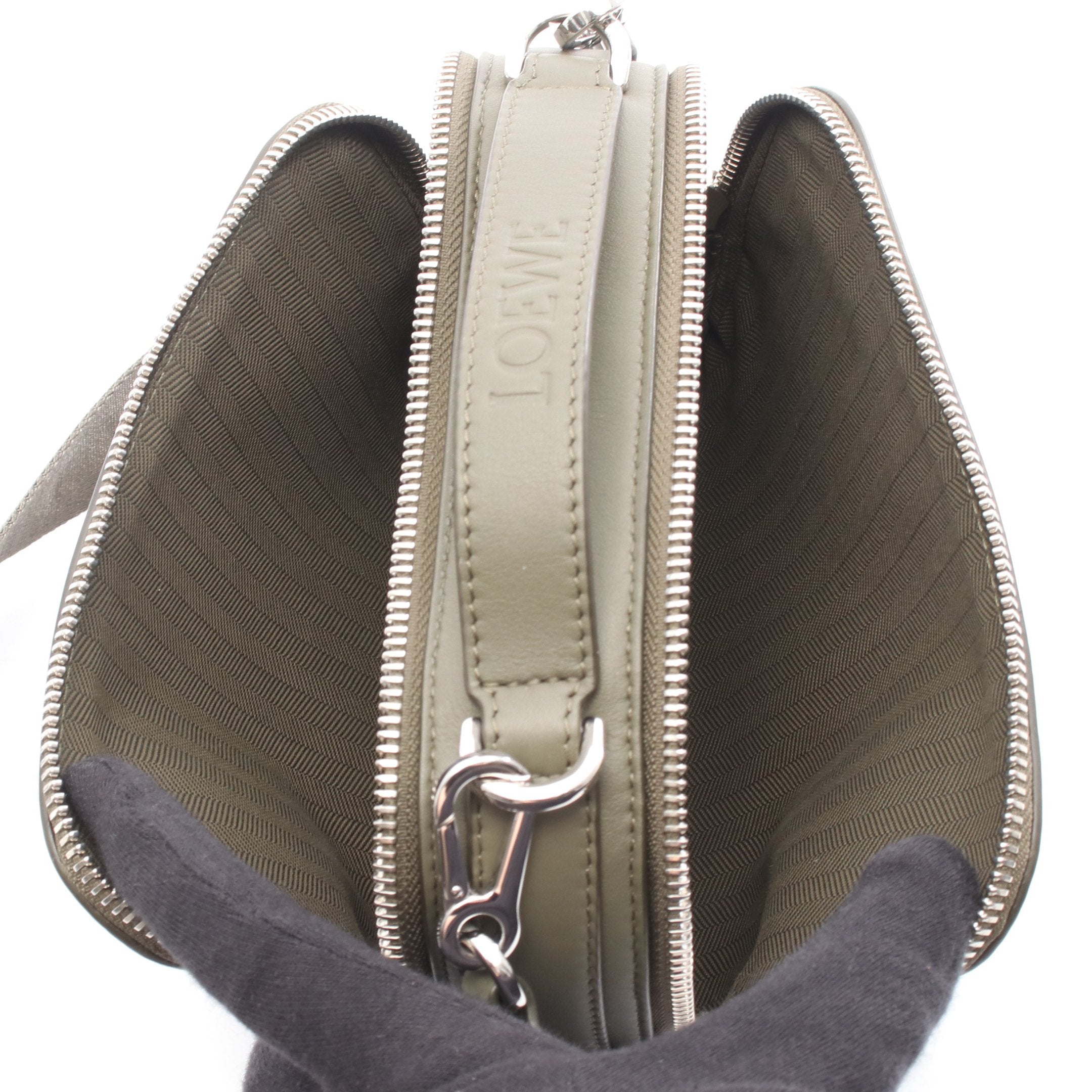 クロスボディ カメラバッグ ミニ ハンドバッグ レザー カーキグリーン