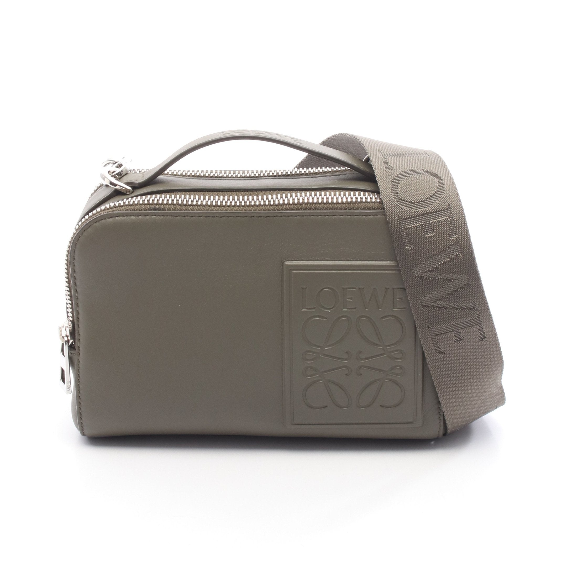 クロスボディ カメラバッグ ミニ ハンドバッグ レザー カーキグリーン