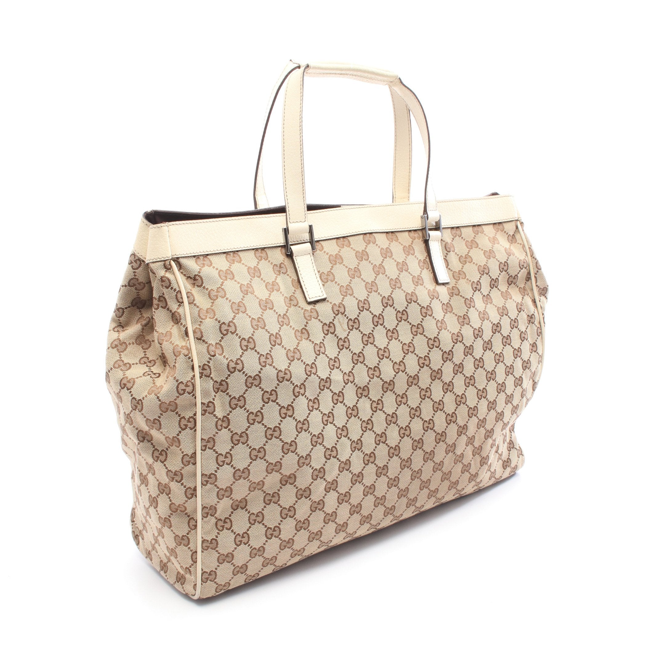 GGキャンバス ハンドバッグ トートバッグ キャンバス レザー ベージュ