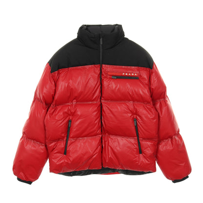 ロゴパッチ ダウンジャケット ナイロン ブラック レッド 切替 フード付き プラダスポーツ リネアロッサ アウター PRADA SPORT LINEA ROSSA