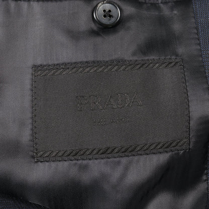 シングルブレスト テーラードジャケット グレンチェック ウール モヘヤ シルク ネイビー プラダ アウター PRADA