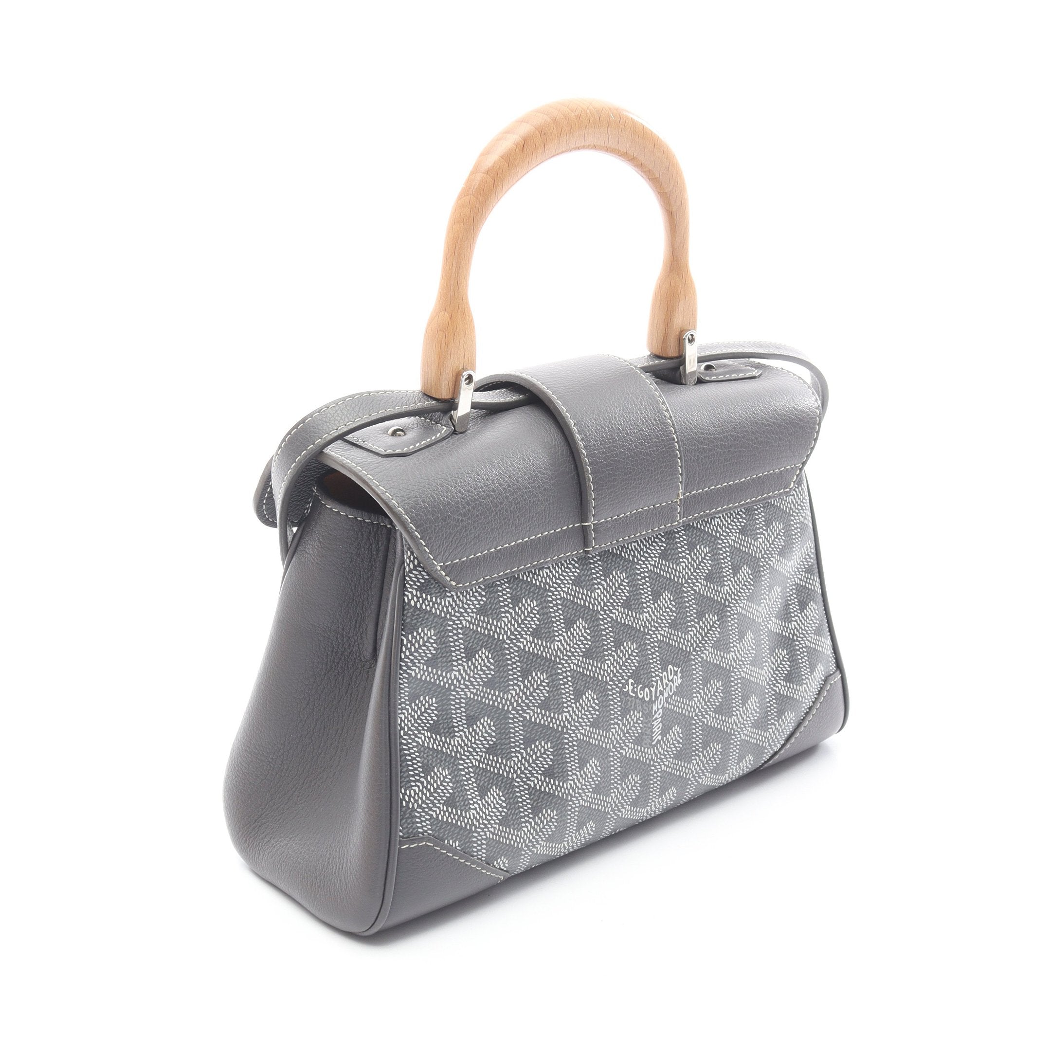 サイゴン ミニ ハンドバッグ コーティングキャンバス レザー グレー