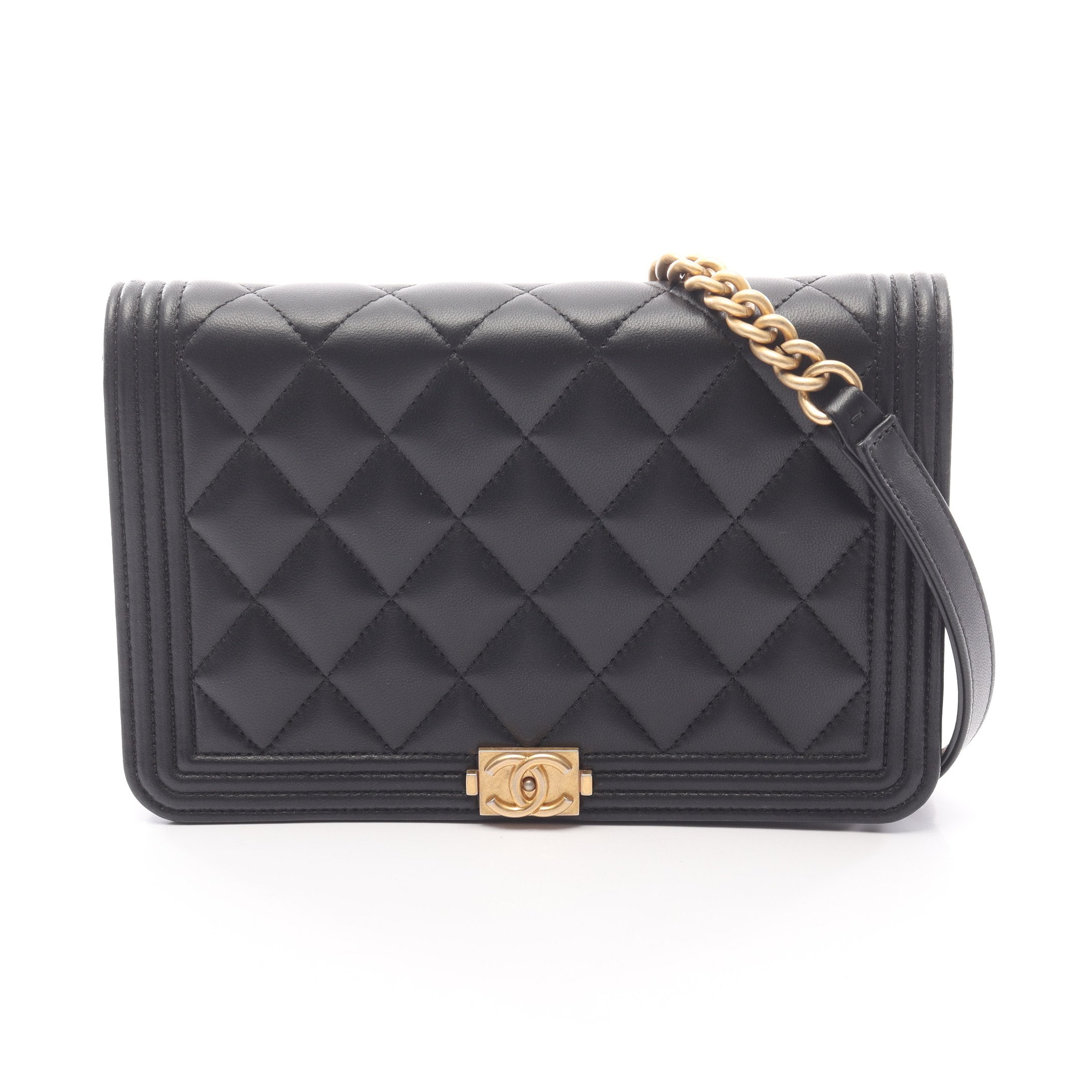 ボーイシャネル マトラッセ チェーンウォレット ラムスキン ブラック