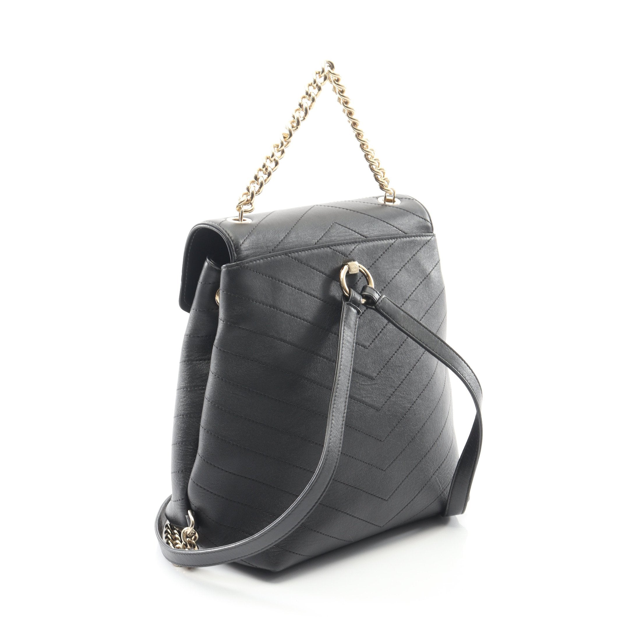 Vステッチ バックパック リュックサック ラムスキン ブラック ゴールド