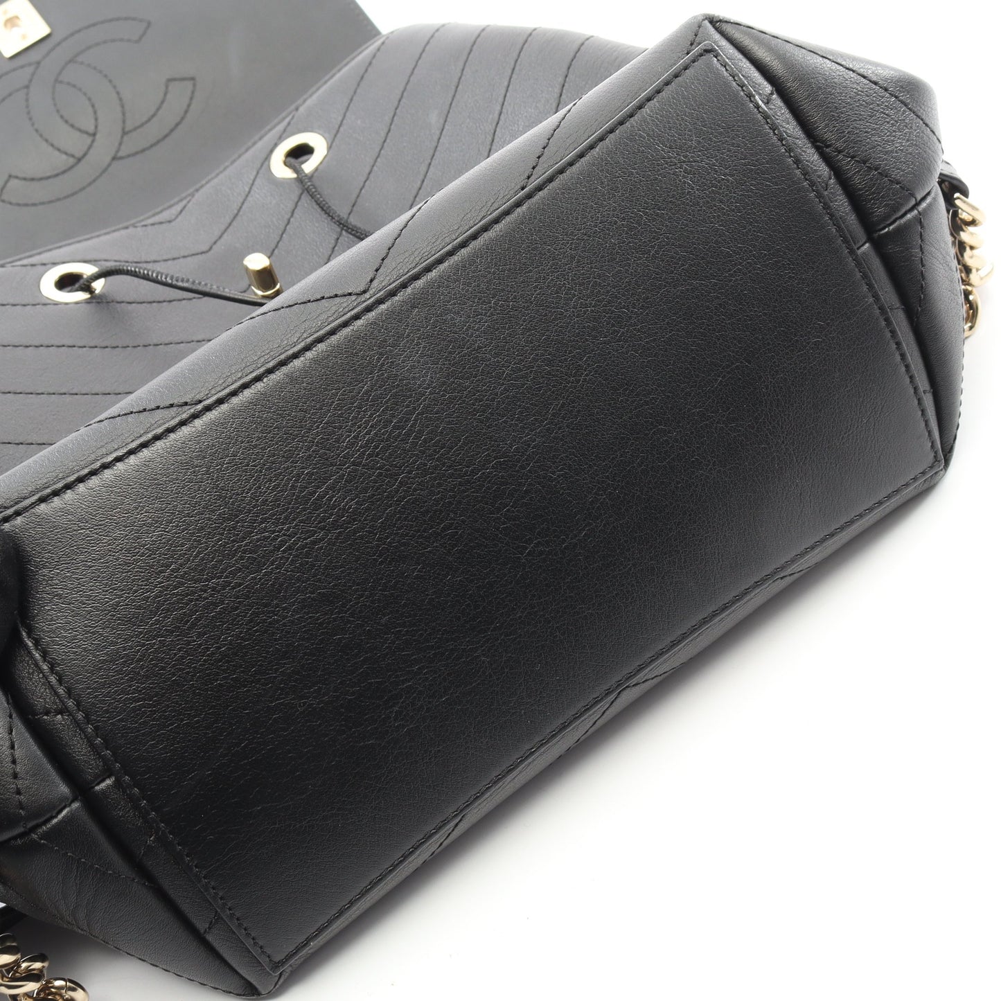 Vステッチ バックパック リュックサック ラムスキン ブラック ゴールド金具 シャネル バッグ CHANEL