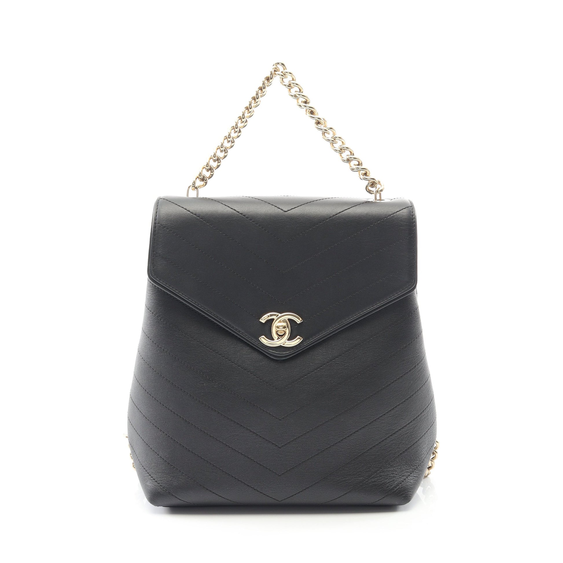 Vステッチ バックパック リュックサック ラムスキン ブラック ゴールド金具 シャネル バッグ CHANEL