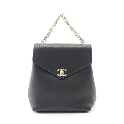 Vステッチ バックパック リュックサック ラムスキン ブラック ゴールド金具 シャネル バッグ CHANEL