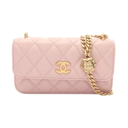 マトラッセ フォンフォルダー チェーンショルダーバッグ ラムスキン ライトピンク ゴールド金具 シャネル バッグ CHANEL