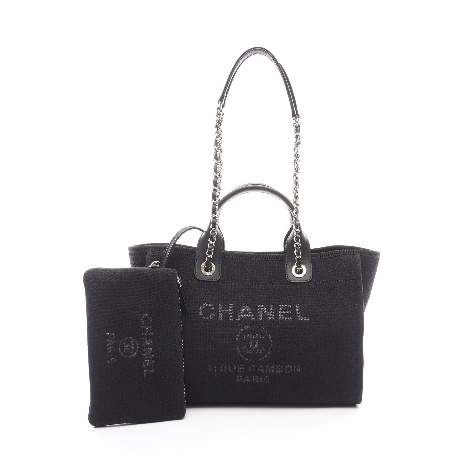 ドーヴィルMM チェーンショルダーバッグ ファブリック レザー ブラック ゴールド金具 2WAY シャネル バッグ CHANEL