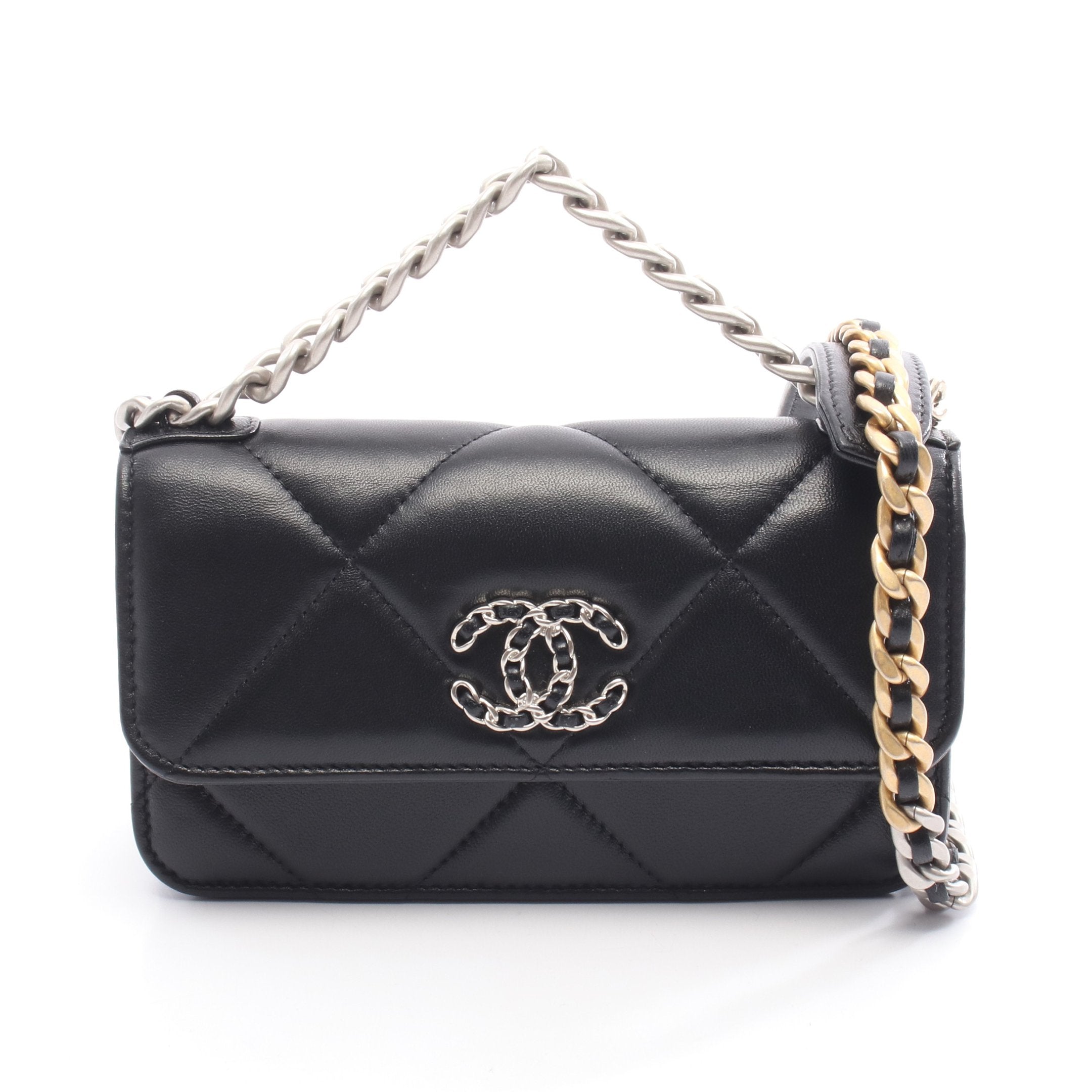 CHANEL19 チェーンショルダーバッグ レザー ブラック コンビ金具