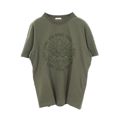 半袖Tシャツ クルーネック ロゴ刺繍 コットン カーキグリーン モンクレール トップス MONCLER