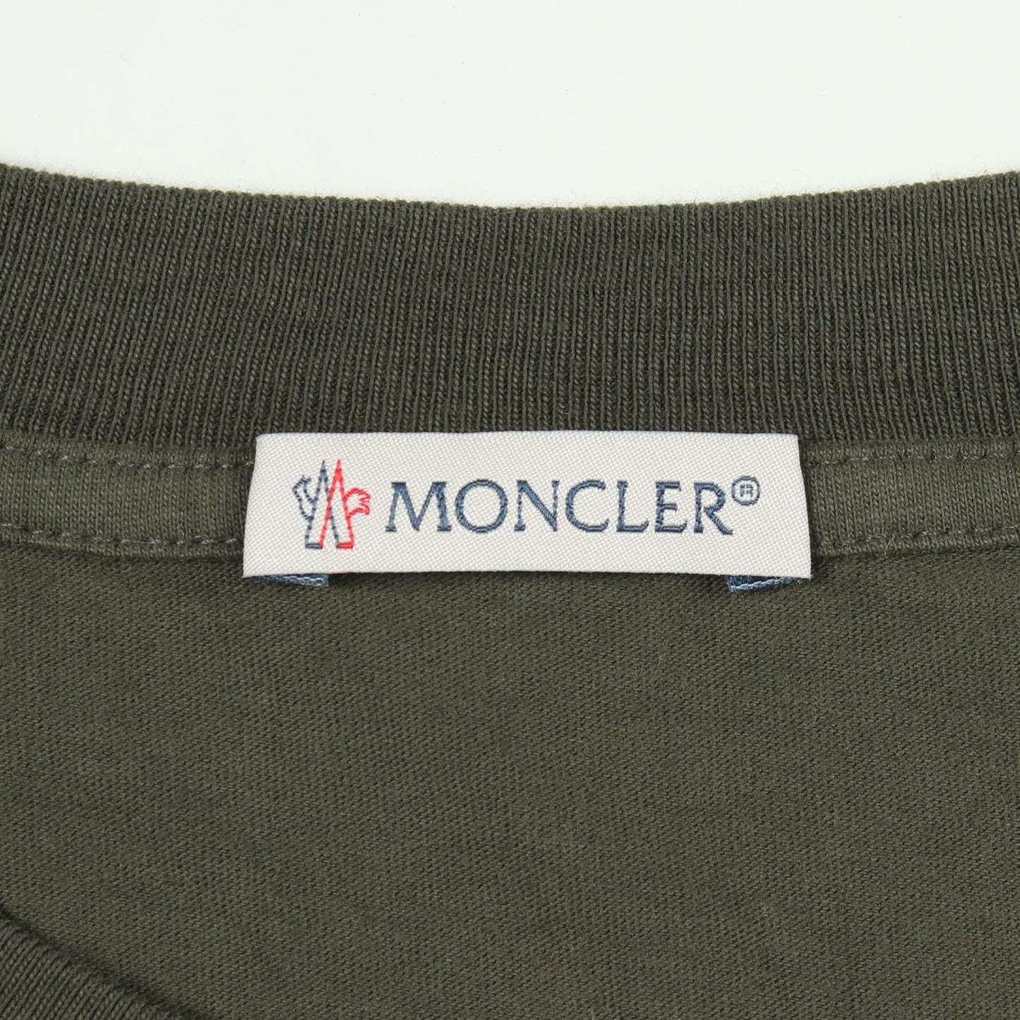 半袖Tシャツ クルーネック ロゴ刺繍 コットン カーキグリーン モンクレール トップス MONCLER
